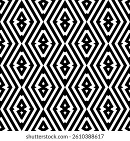 Elegant Geometric Seamless Pattern in black and White. This decorative Design is perfect for backgrounds, wallpapers, textile prints, web elements, and packaging. It is available as an EPS file.