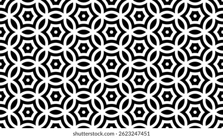 Elegant Geometric Seamless Pattern in black and White. This decorative Design is perfect for backgrounds, wallpapers, textile prints, web elements, and packaging. It is available as an EPS file.