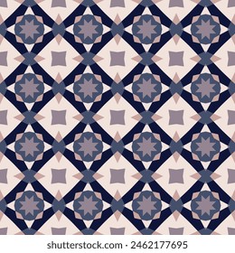 Elegantes geometrisches nahtloses Muster. Überlappende Kunstformen, Streifen, Polygone, Segmente werden gruppiert und in einer bestimmten Reihenfolge angeordnet. Vektorgrafik. 