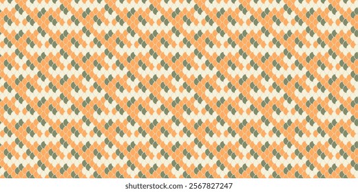 Elegant geometric seamless pattern with overlapping semicircles in muted orange, green, and cream tones. Perfect for textile design, wallpaper, website backgrounds, and packaging.