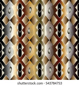 Elegant geometric seamless pattern. Stripped geometrical  abstract background wallpaper with vintage 3d  paisley flowers and rhombus ornaments . Vector illustration. Luxury fabric texture.