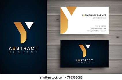 Elegant geometric vector logotype. Golden letter Y logo with minimal design. Premium brand identity with business card template. 