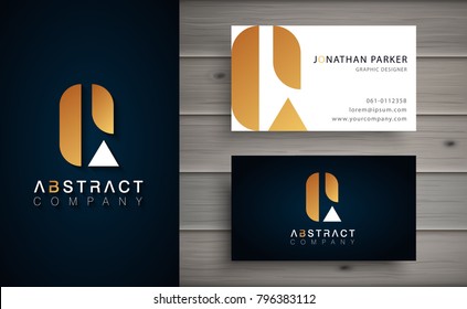 Elegant geometric vector logotype. Golden letter Q logo with minimal design. Premium brand identity with business card template. 