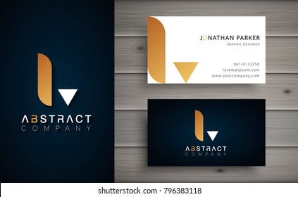 Elegant geometric vector logotype. Golden letter L logo with minimal design. Premium brand identity with business card template. 