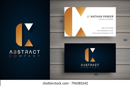 Elegant geometric vector logotype. Golden letter C logo with minimal design. Premium brand identity with business card template. 