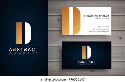 Elegant geometric vector logotype. Golden letter D logo with minimal design. Premium brand identity with business card template. 