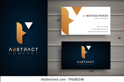 Elegant geometric vector logotype. Golden letter F logo with minimal design. Premium brand identity with business card template. 