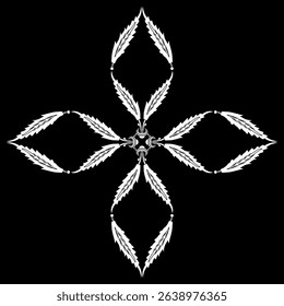 Elegant geometrical decor with floral motifs. Ethnic cross shape design with stylized leaves. Medieval Turkish motif from Ottoman Empire. Black and white silhouette.