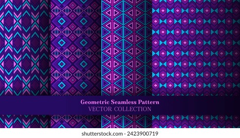 Elegant geometry rhombus seamless pattern set. Native american tracery ethnic patterns. Rhombus lozenge geometric vector repeating texture bundle. Cover background swatches.