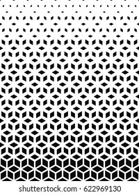 Elegant geometry. Vector Seamless Black-to-white Stretching Halftone Pattern from triangles.
