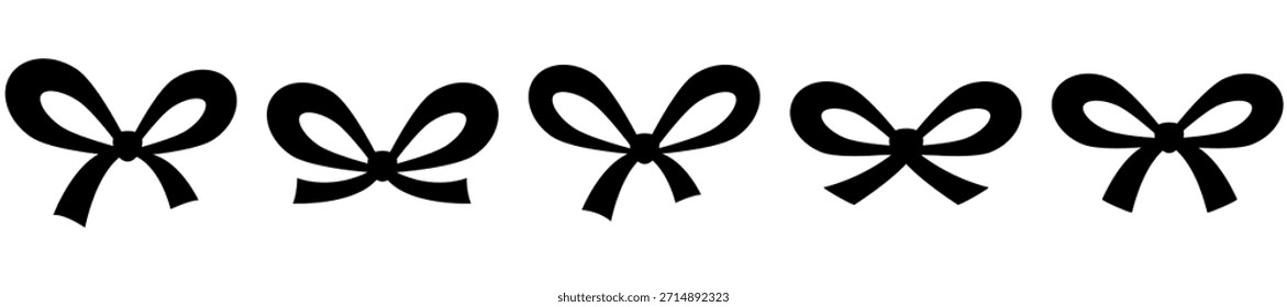 Elegante conjunto de lazo de regalo con bucles de cinta decorativa, perfecto para tarjetas festivas, presente diseños de embalaje y gráficos de celebración con encanto minimalista. Ilustración vectorial aislada en blanco.
