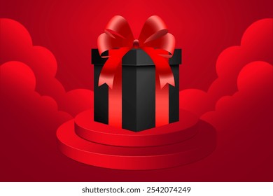 Elegant Gift Box on Festive Red Platform