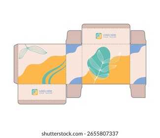 Elegante caja de regalo de embalaje y diseño de etiqueta con arte floral y frondoso para impresión y marca