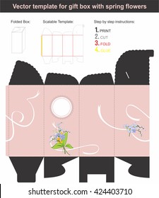 Elegant Gift Box in tall shape with hand drawn spring flowers | Scalable template | Die-stamping