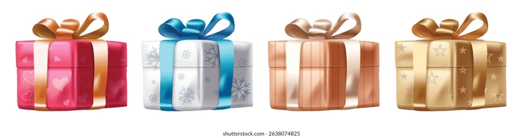 Elegant gift boxes clipart set isolated in white background, Giftboxes elegant design use for any event like Birthday, anniversary, Christmas and Valentines day. Vector illustration.