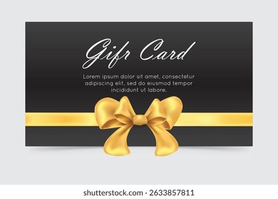 Elegant gift card design with horizontal golden ribbon and bow, ideal for vouchers or festive gifts.