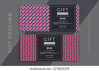 Elegant gift card templates with geometric pattern on dark background. Modern discount coupon or certificate mockup with artistic geometric mosaic. Simple vector editable background with sample text