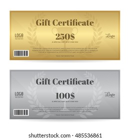 Elegant gift certificate or gift voucher in gold and silver theme