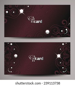 Elegant gift dark red cards with floral elements and pearls