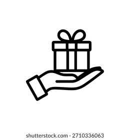 Regalo elegante en la mano presente sorpresa y felicidad de dar símbolo