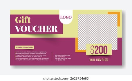 Elegant Gift Voucher and Discount coupon template for sale offer promotion horizontal banner design, giveaway gift card, social media thumbnail cover, header design
