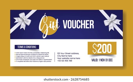Elegant Gift Voucher and Discount coupon template for sale offer promotion horizontal banner design, giveaway gift card, social media thumbnail cover, header design