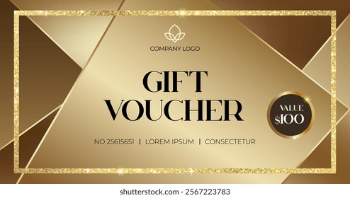 Elegant gift voucher with golden elements. Luxury gift voucher. Template for gift card, coupon. Promo or flyer offer