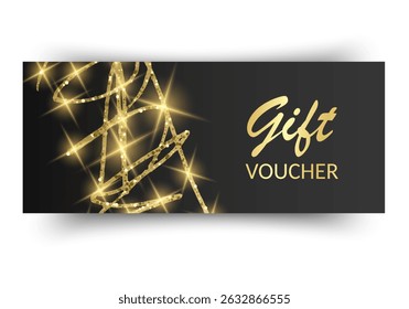 Elegant Gift Voucher with Golden Glitter and Black Background