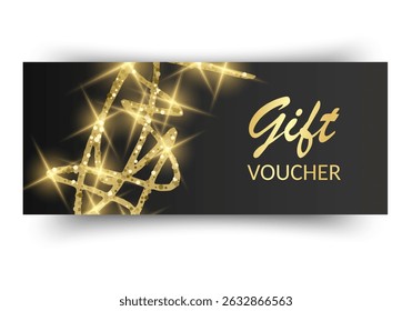 Elegant Gift Voucher with Golden Glitter and Black Background