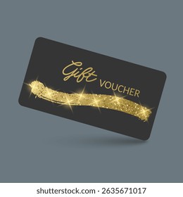 Elegant Gift Voucher with Golden Glitter and Black Background Vector illustrator
