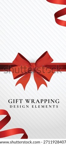 Elegant gift wrapping design with a red ribbon and bow. Perfect for gift wrapping, this red ribbon adds a festive touch. Ideal for holiday gift wrapping. Christmas illustration vector.