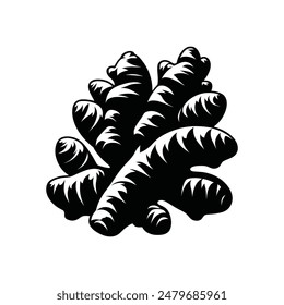 Elegant Ginger Root Icon - Intricate Black and White Vector for Herbal, Culinary, and Nature Projects