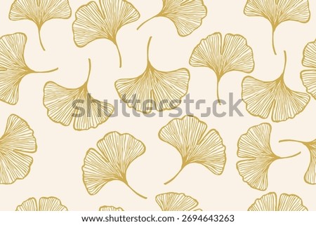 Elegant ginkgo leaf pattern in golden tones on a beige background, perfect for modern wallpaper, fabric design, and minimal botanical art projects.