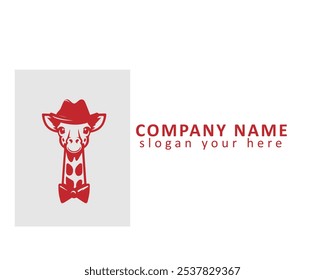 Elegant giraffe logo with a bow tie and top hat, symbolizing sophistication and charm