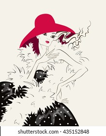 elegant girl in a red hat