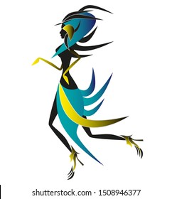 Elegant girl wearing high heels on white background is dancing. Vector artistic illustration.