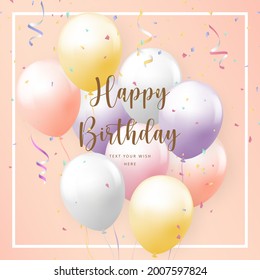 Elegant girlish colorful balloon Happy Birthday celebration card banner template background