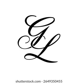Elegante logotipo do monograma do GL em preto Script - Caligrafia de luxo Projeto inicial no fundo branco