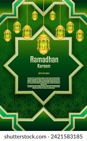Elegant glamour background and poster Ramadan Kareem with gradient style and realistic icon
