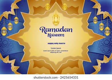 Elegant glamour background and poster Ramadan Kareem with gradient style and realistic icon

