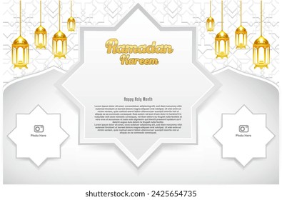 Elegant glamour background and poster Ramadan Kareem with gradient style and realistic icon
