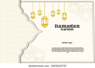 Elegant glamour background and poster Ramadan Kareem with gradient style and realistic icon
