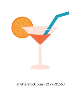 elegant glass with drink and orange slice 