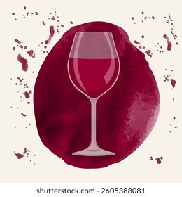 Elegant Glass of Red Wine Surrounded by Vibrant Wine Stains and Splashes on a Soft Background