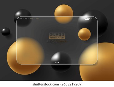 Elegant glassmorphism style with black and gold spheres. A luxurious and modern interface design, perfect for premium web UI, tech branding, and minimalist layouts.