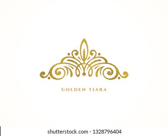 Elegant glitter gold tiara logo on white background. Vector illustration.