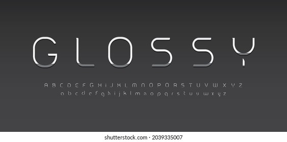 Elegant glossy alphabet. Thin line metallic font, futurism grey type for modern futuristic logo, headline, monogram, branding typography and fashion. Minimal style letters, vector typographic design