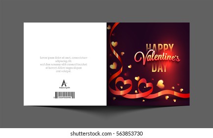 Elegant glossy greeting card with creative Hearts made by ribbons for Happy Valentine's Day Celebration.