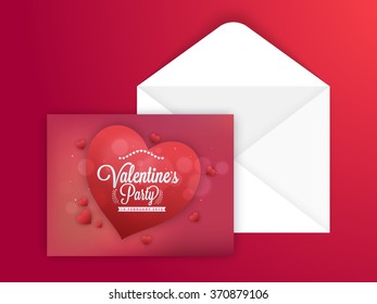 Elegant glossy hearts decorated greeting card with envelope for Happy Valentine's Day celebration.