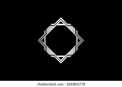Elegant glossy metallic square border frame pattern design. On black background.